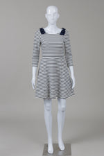 Load image into Gallery viewer, Kate Spade Cream/Navy Stripe 3/4 Sleeve Fit &amp; Flare Dress w/ Bows (S)
