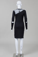 Load image into Gallery viewer, Diesel Black Long Sleeve Jersey Assymetrical Bodice Dress w/ Elbow Cut-outs (S)
