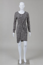 Load image into Gallery viewer, Halston Taupe/Black Snake Print Long Sleeve Draped Dress (2)
