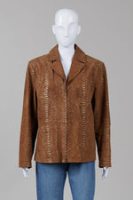 Load image into Gallery viewer, Guillaume Vintage Brown Animal Print Suede Zip Jacket (1X)
