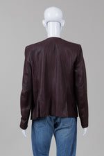 Load image into Gallery viewer, Theory Aubergine Leather Open Front Jacket (8)
