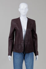 Load image into Gallery viewer, Theory Aubergine Leather Open Front Jacket (8)
