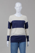 Load image into Gallery viewer, Theory Royal/Ivory Striped Sweater (P)

