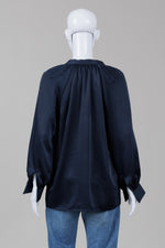 Load image into Gallery viewer, Joie Navy Satin Peasant Top (XS)
