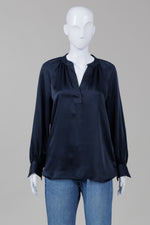 Load image into Gallery viewer, Joie Navy Satin Peasant Top (XS)

