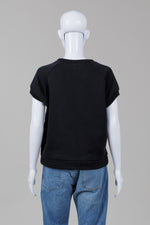 Load image into Gallery viewer, Chloe Sevigny Black Short Sleeve Sweatshirt w/ Beige Screenprint (M)
