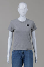 Load image into Gallery viewer, Play by Comme des Garcons Grey Crewneck T-shirt w/ Iconic Applique (S)
