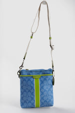 Load image into Gallery viewer, COACH sky blue and lime green leather sling bag w/ adjustable strap
