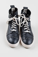 Load image into Gallery viewer, SAVIOBARBATO Men’s black leather laser cut high top sneakers, (43M)
