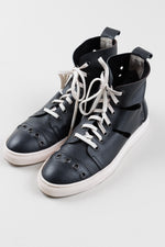 Load image into Gallery viewer, SAVIOBARBATO Men’s black leather laser cut high top sneakers, (43M)
