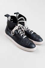 Load image into Gallery viewer, SAVIOBARBATO Men’s black leather laser cut high top sneakers, (43M)
