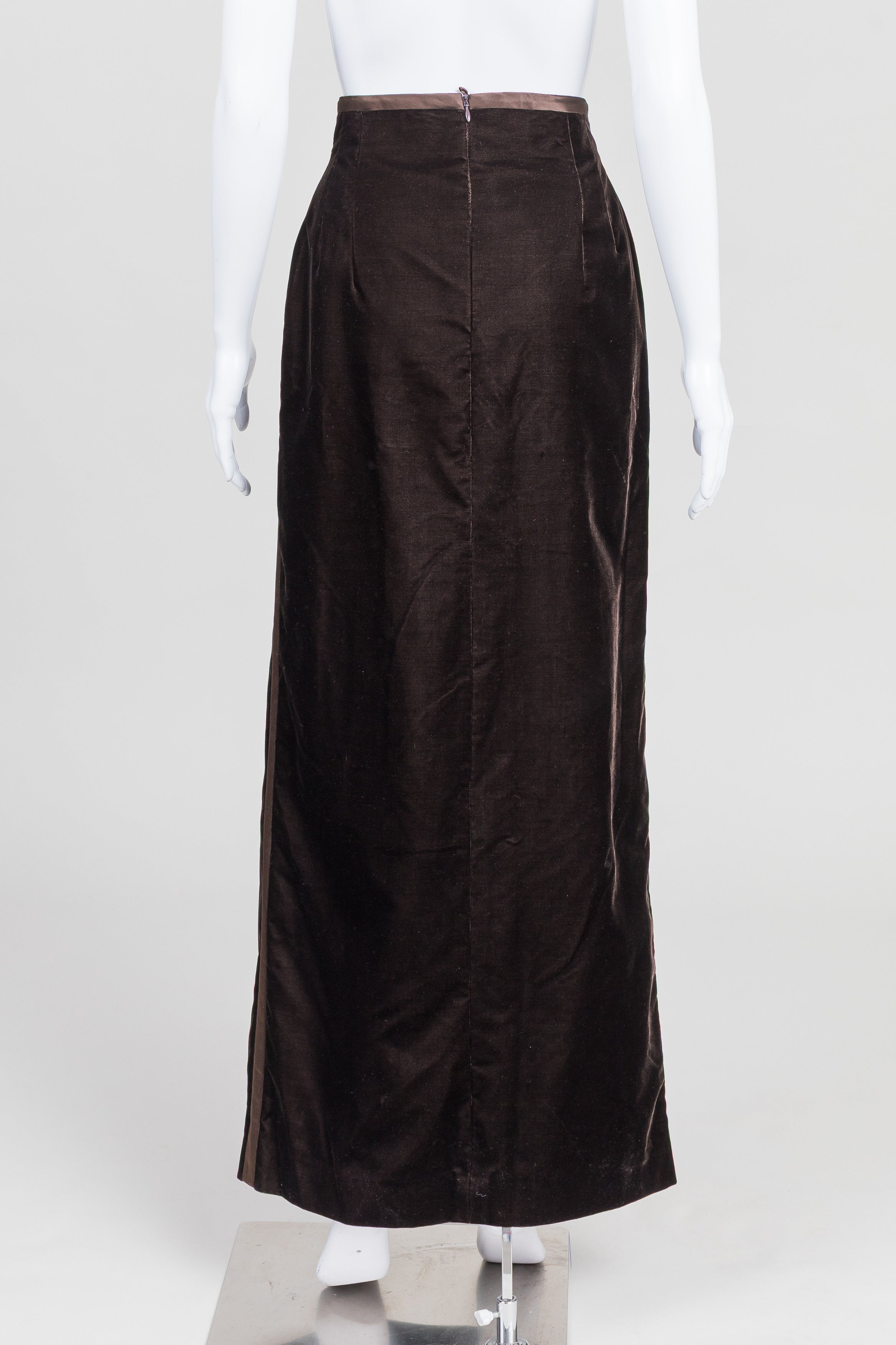 Escada Couture Brown Velvet Maxi Skirt w/ Satin Trim (40)