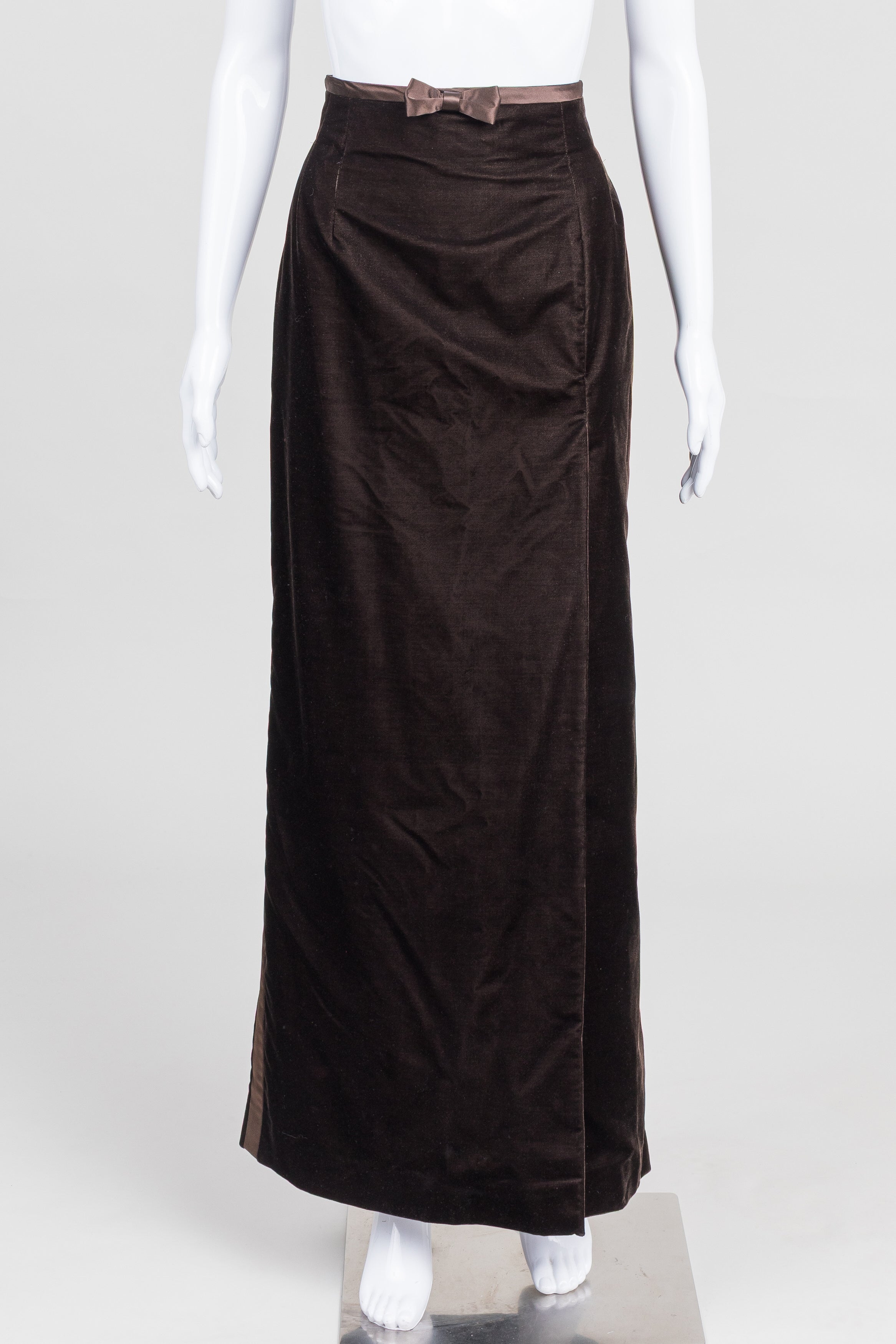 Escada Couture Brown Velvet Maxi Skirt w/ Satin Trim (40)