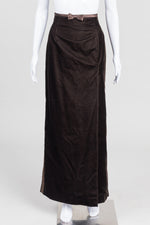 Load image into Gallery viewer, Escada Couture Brown Velvet Maxi Skirt w/ Satin Trim (40)
