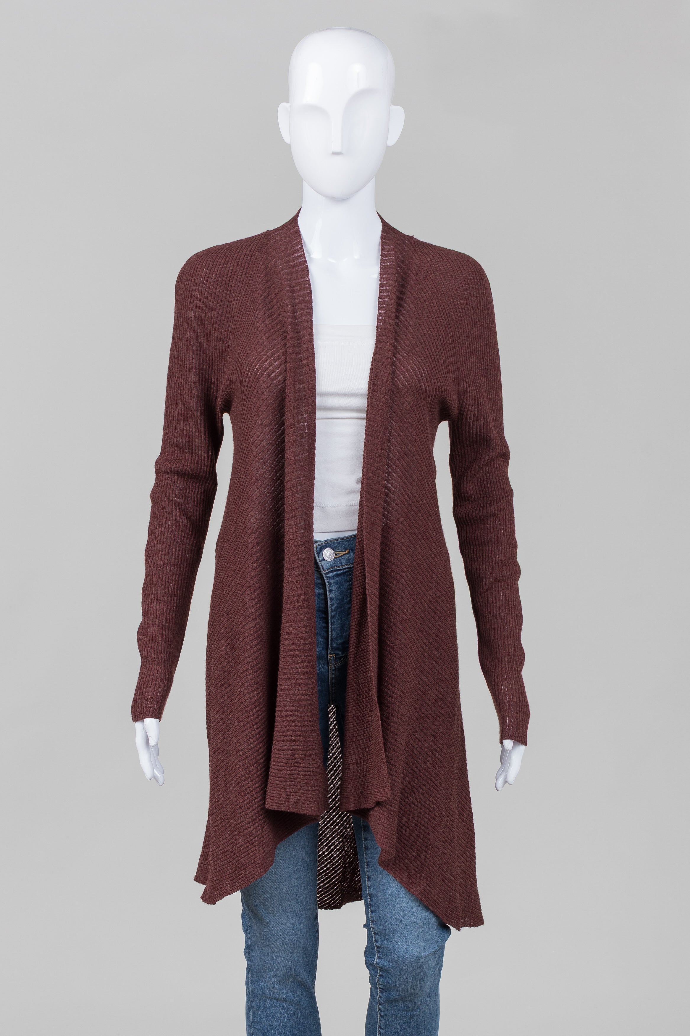 Eileen Fisher Wine Rib Open Front Cardigan (XL)