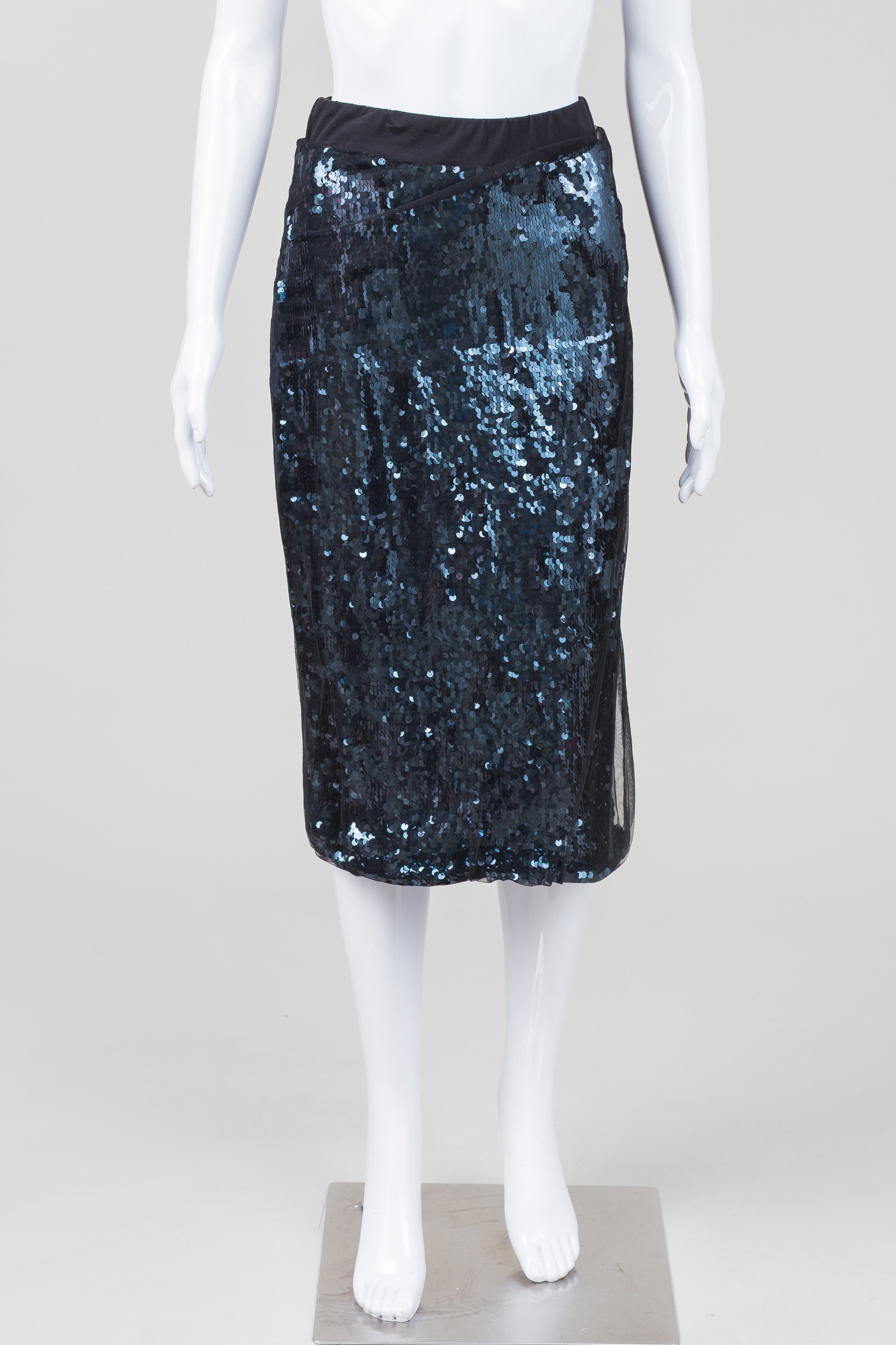 Kedziorek Black Skirt w/ Midnite Blue Sequin & Netting Pencil Skirt (36, 38 & 42 available) *New w/ tags $289