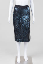 Load image into Gallery viewer, Kedziorek Black Skirt w/ Midnite Blue Sequin &amp; Netting Pencil Skirt (36, 38 &amp; 42 available) *New w/ tags $289
