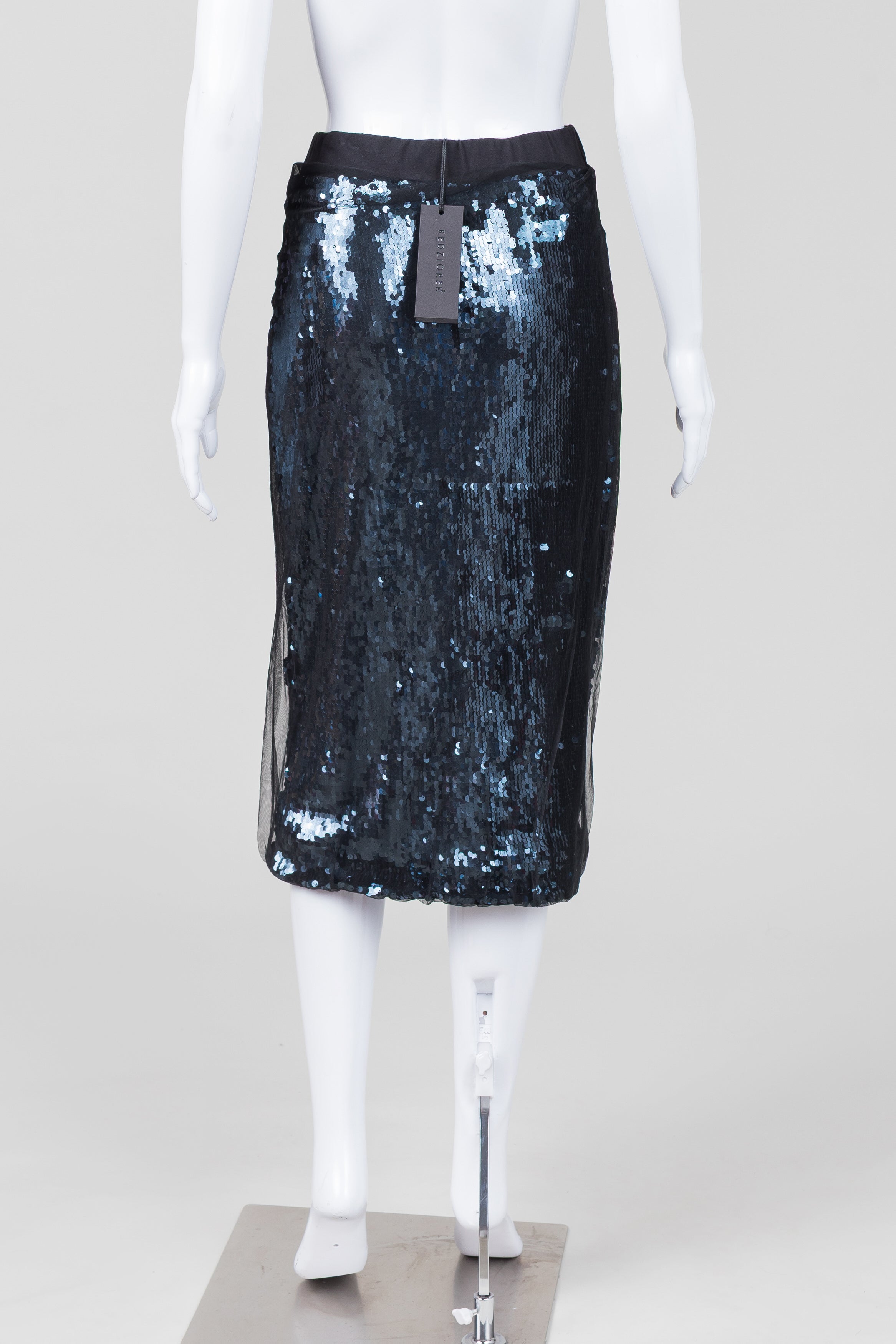 Kedziorek Black Skirt w/ Midnite Blue Sequin & Netting Pencil Skirt (36, 38 & 42 available) *New w/ tags $289