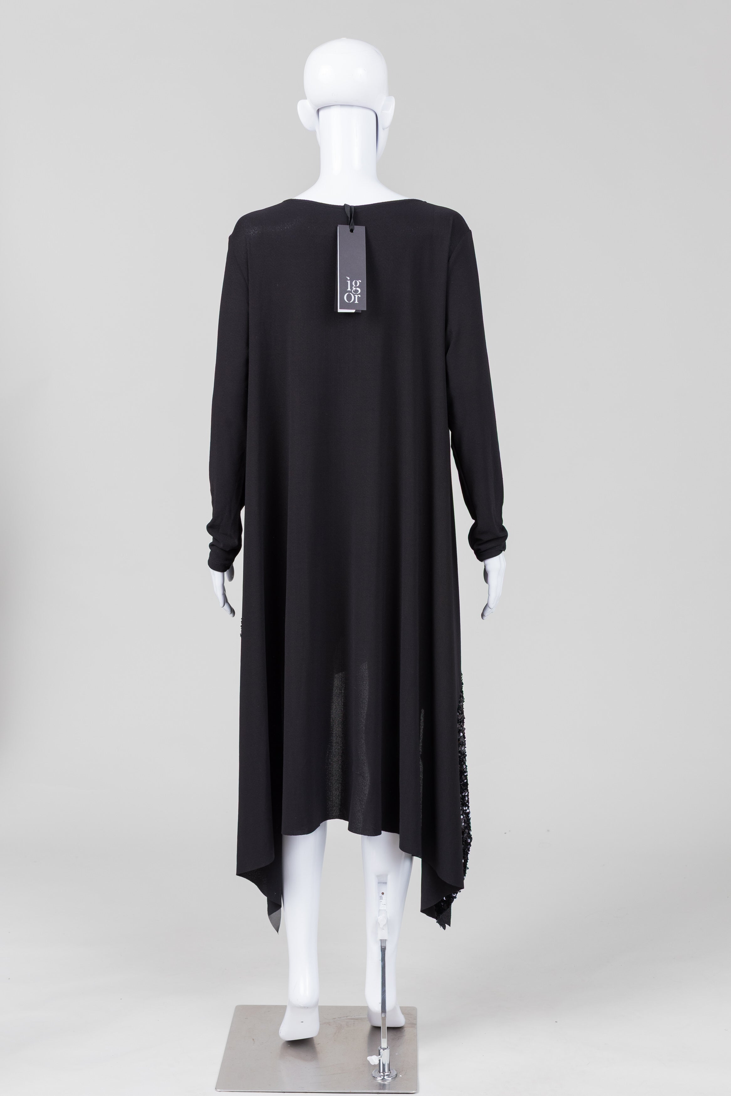 Igor black with black sequence embellished a-symetrical hem dress (L) *New with tags $440)