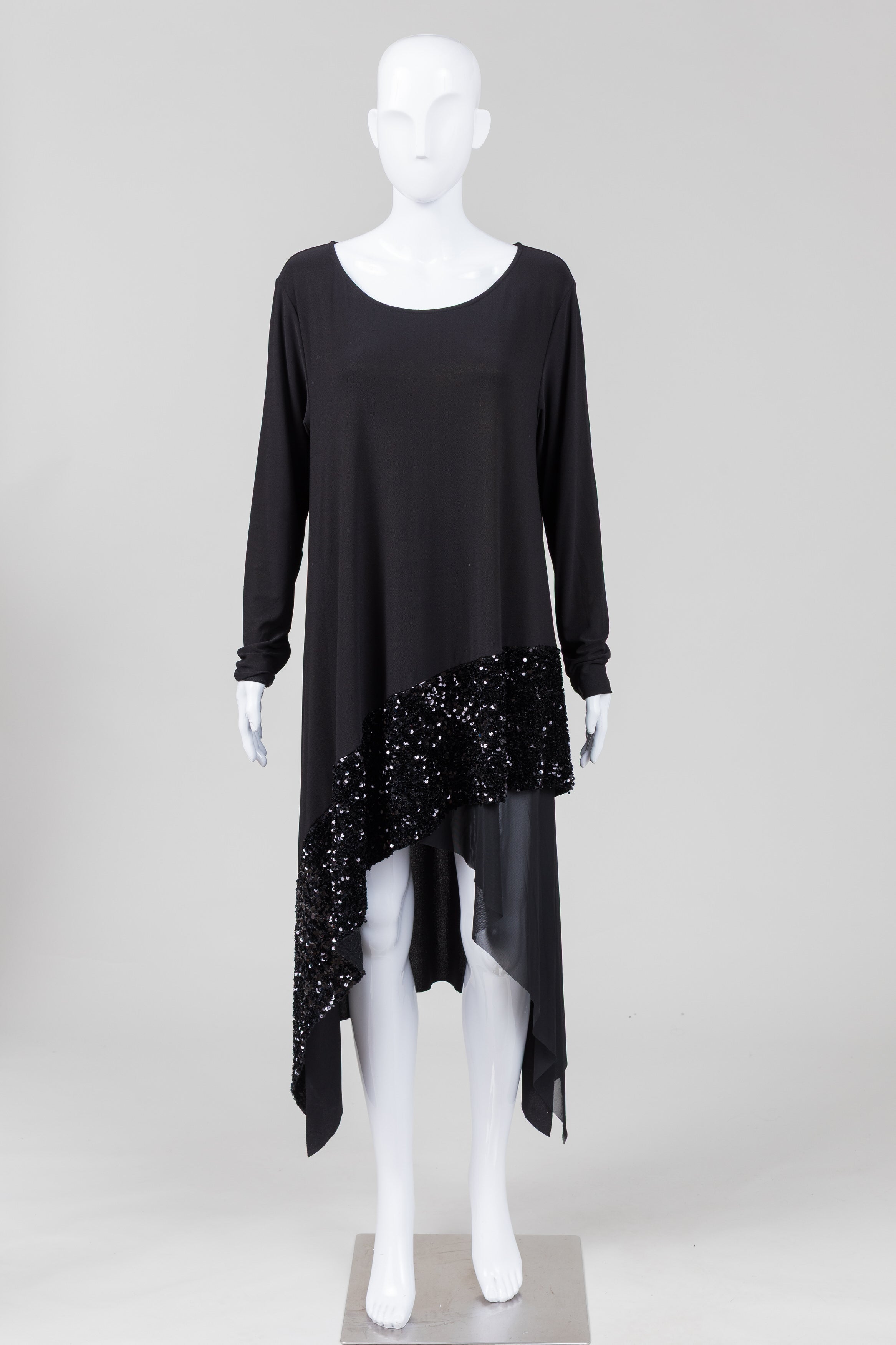 Igor black with black sequence embellished a-symetrical hem dress (L) *New with tags $440)
