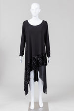 Load image into Gallery viewer, Igor black with black sequence embellished a-symetrical hem dress (L) *New with tags $440)
