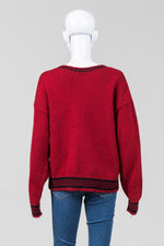 Load image into Gallery viewer, Marzipan and Company Red Crewneck Sweater w/ Bear in Back, Hand knit in Uruguay (M)
