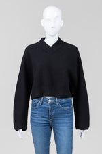 Load image into Gallery viewer, COS Black Boiled Wool Cropped High V Sweater (XS)
