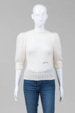 Load image into Gallery viewer, Ganni Ivory Puff Sleeve Sweater w/ Scoop Back Neck &amp; Tie (XS)
