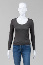 Load image into Gallery viewer, MaxMara Khaki Scoop Neck Long Sleeve Tee (S)
