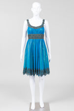 Load image into Gallery viewer, Adrianna Papelle Peacock Blue W/ Gold Underlayer Cocktail Dress w/ Beading (4)
