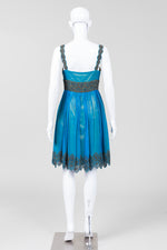 Load image into Gallery viewer, Adrianna Papelle Peacock Blue W/ Gold Underlayer Cocktail Dress w/ Beading (4)
