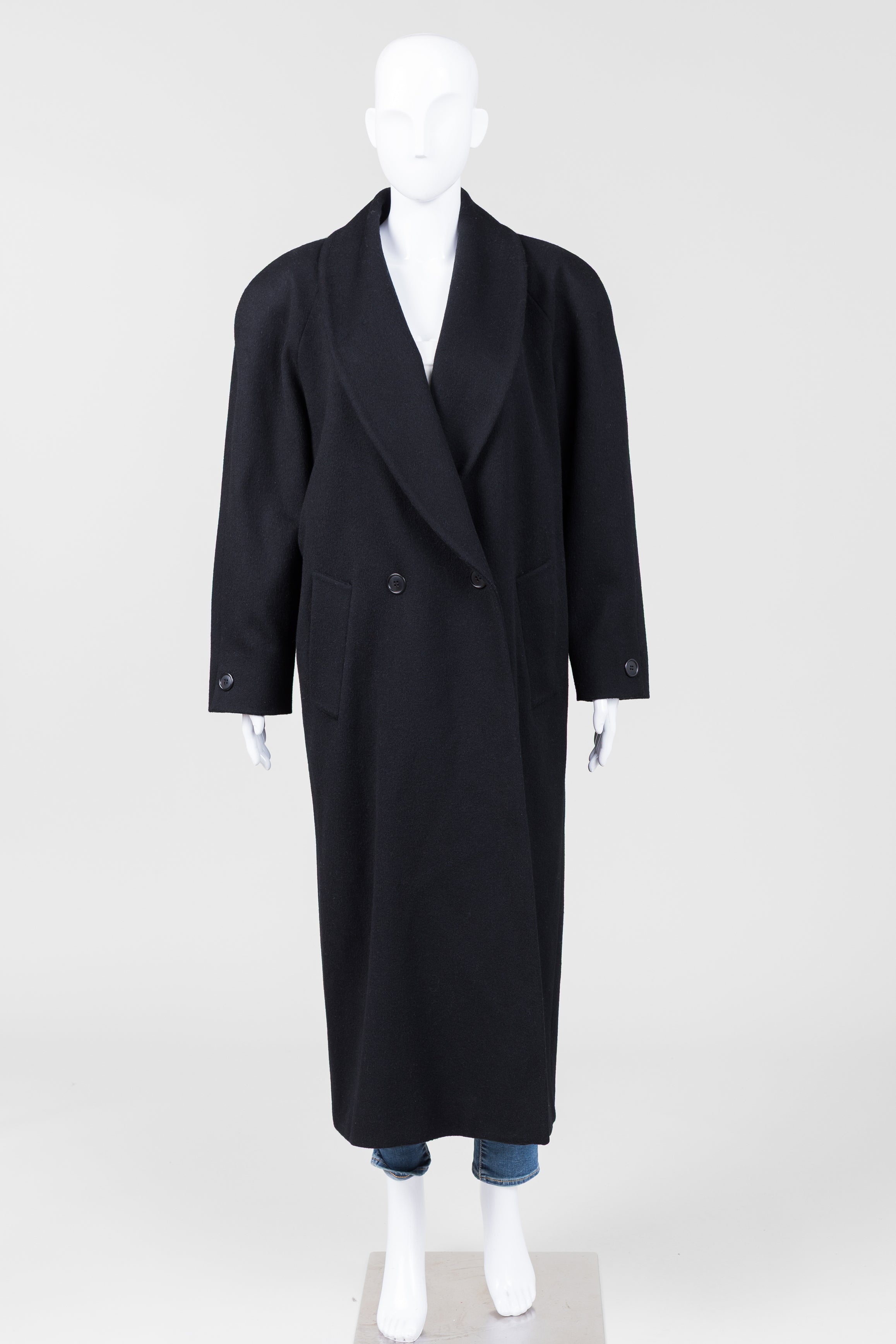 Jones New York Vintage Black Long Shawl Collar Coat