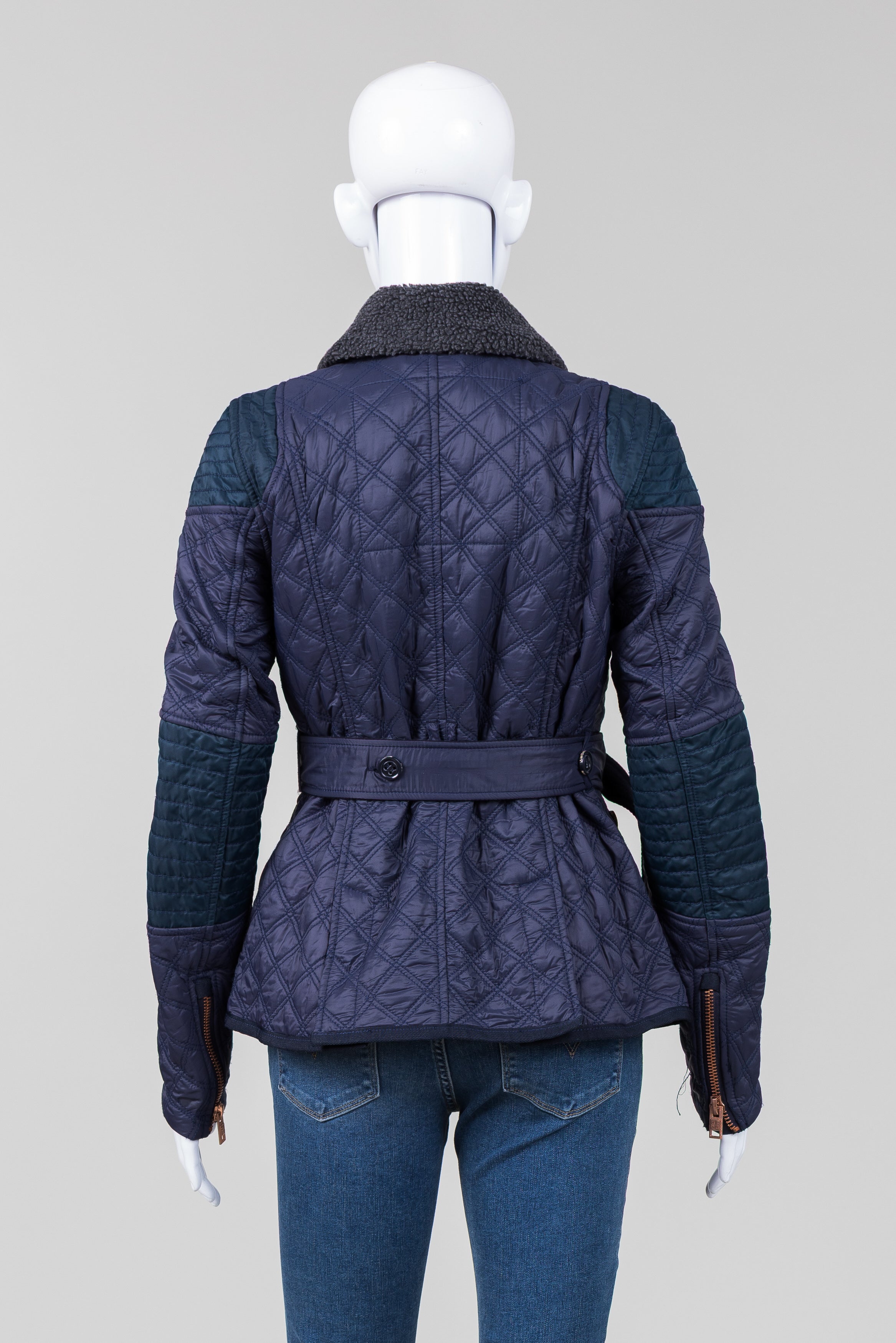 Superdry Limited Navy Quilted Zip Front Jacket w/ Faux Sherpa Collar (S)