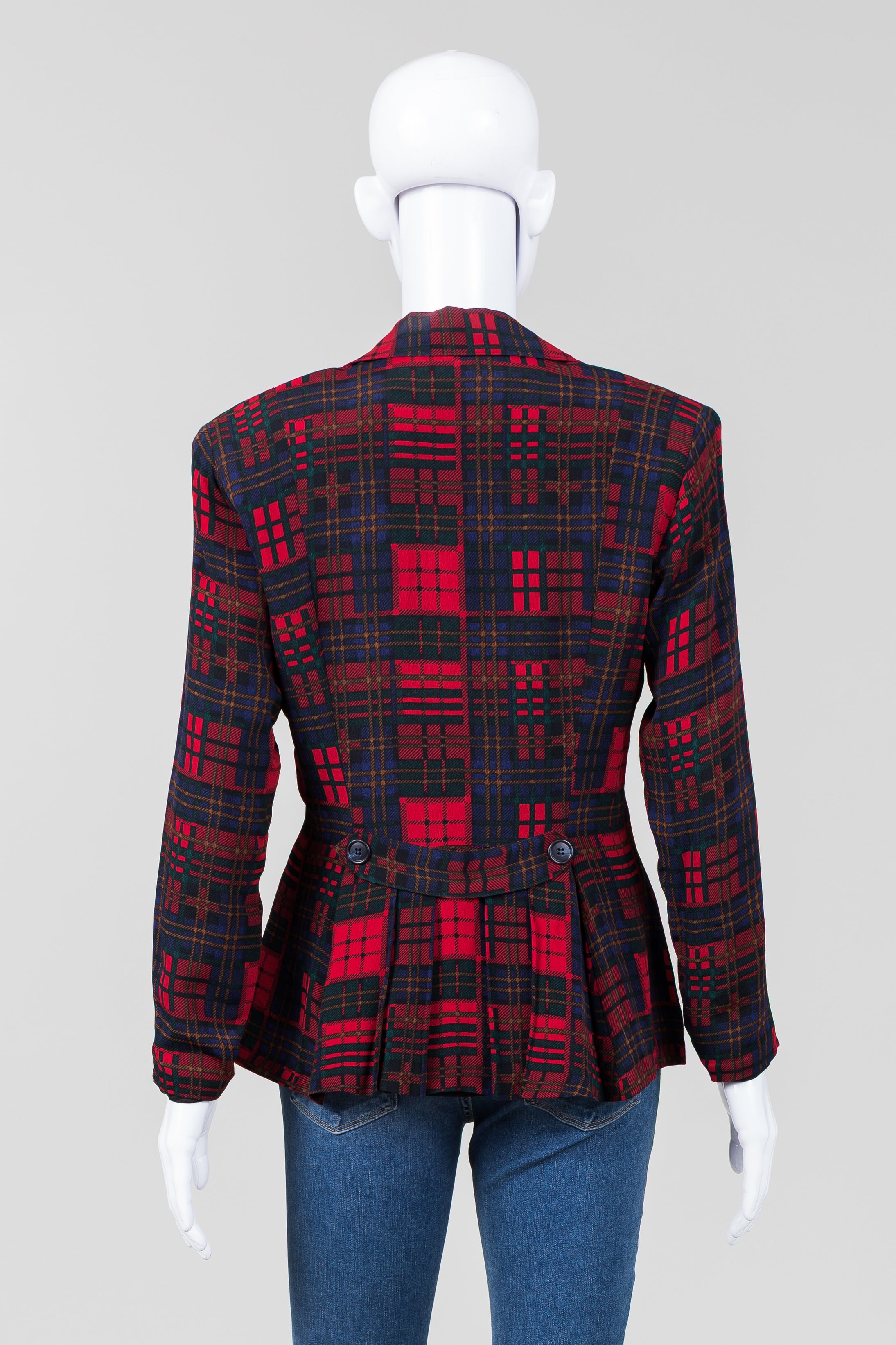 Betsey Johnson Red/Navy Printed Plaid Jacket (L)
