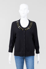 Load image into Gallery viewer, Kate Spade Black U-Neck Cardigan w/ Beading
