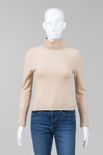 Load image into Gallery viewer, Classiques Entier Beige Cashmere Long Sleeve Mock Neck Sweater w/ Pucker Detail (Petite XS)
