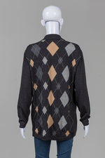 Load image into Gallery viewer, BASLER wool grey/beige argyle polo sweater w/ gold thread (16)
