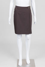 Load image into Gallery viewer, BCBGMaxAzria brown, knee length wrap skirt with leather closures (0)
