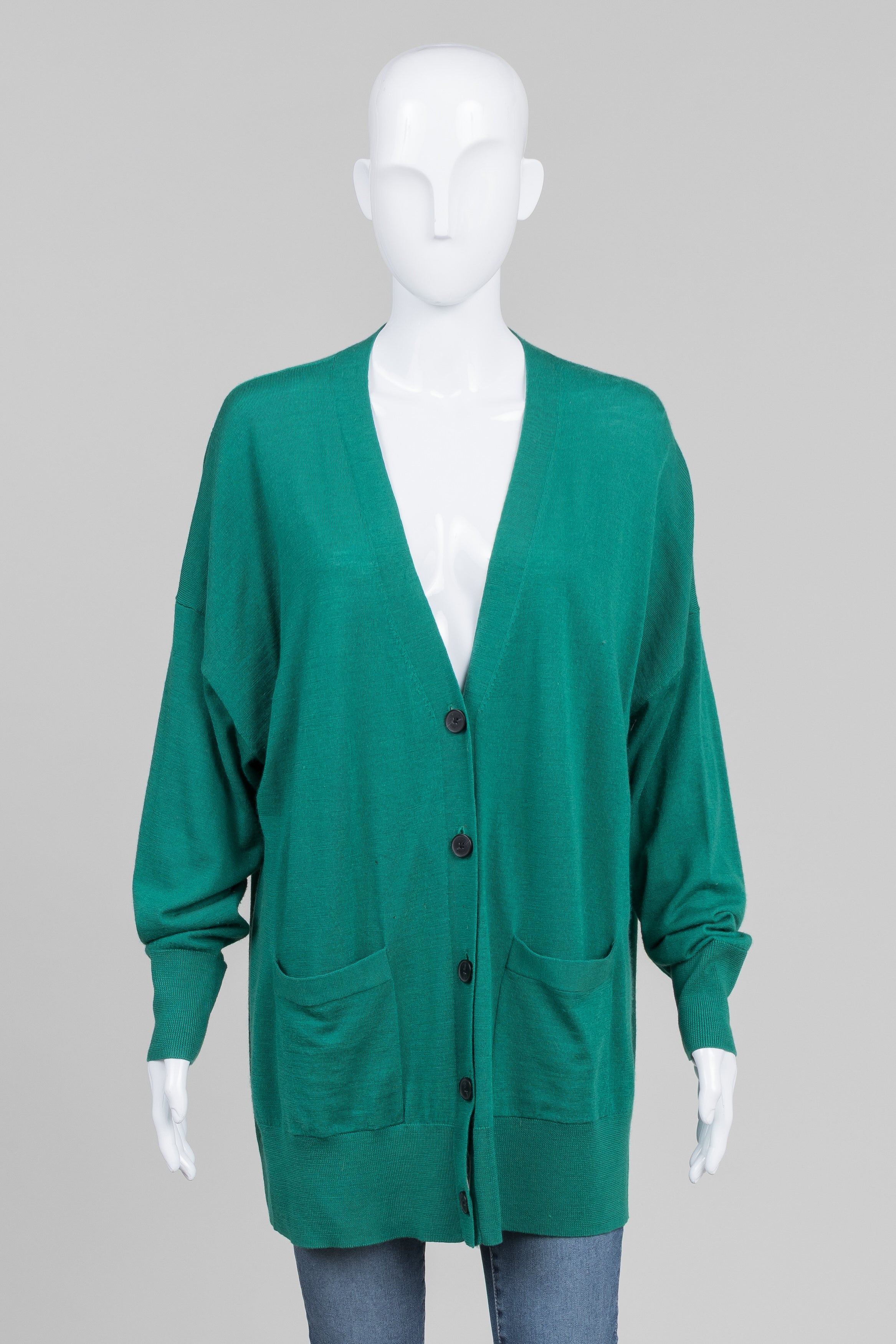 Hudson North wool, green caradigan with 2 front pockets (1X)