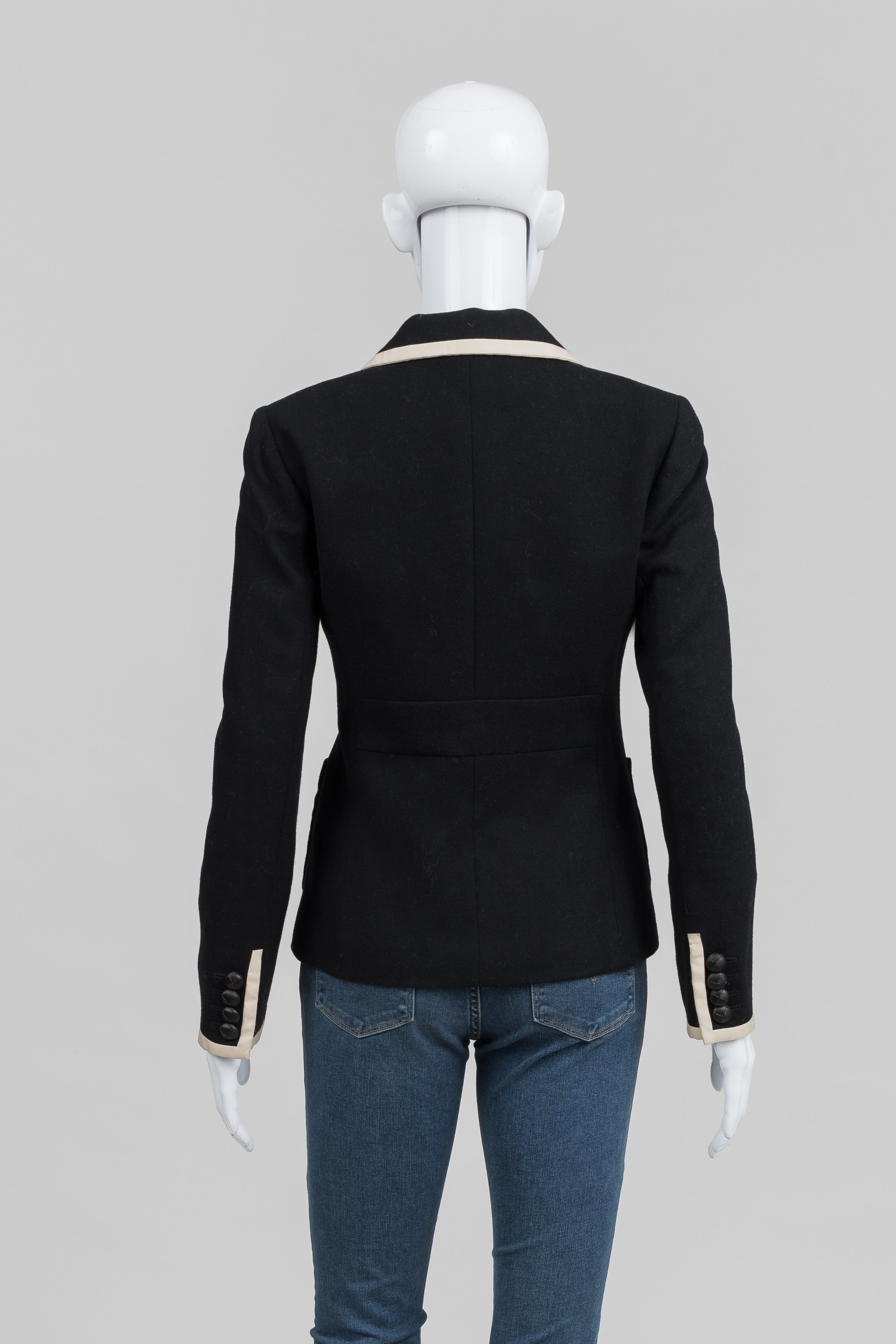 J Crew Black Blazer w/ Ivory Satin Trim (2)