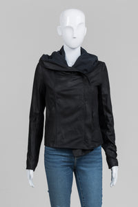 Vince Black Fine Leather Hooded Zip Jacket (S)