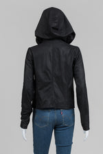 Load image into Gallery viewer, Vince Black Fine Leather Hooded Zip Jacket (S)
