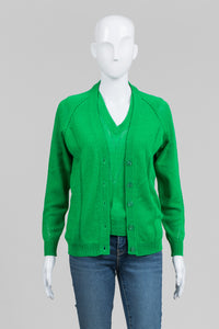 Le Roy Vintage Kelly Green Sleeveless V-neck and Cardigan Set (L)