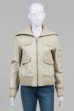 Load image into Gallery viewer, Mango Bone Leather Bomber Jacket (S)
