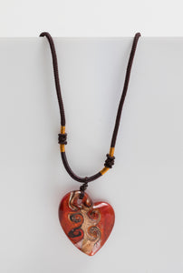 Red/Gold Heart Glass Pendant Necklace