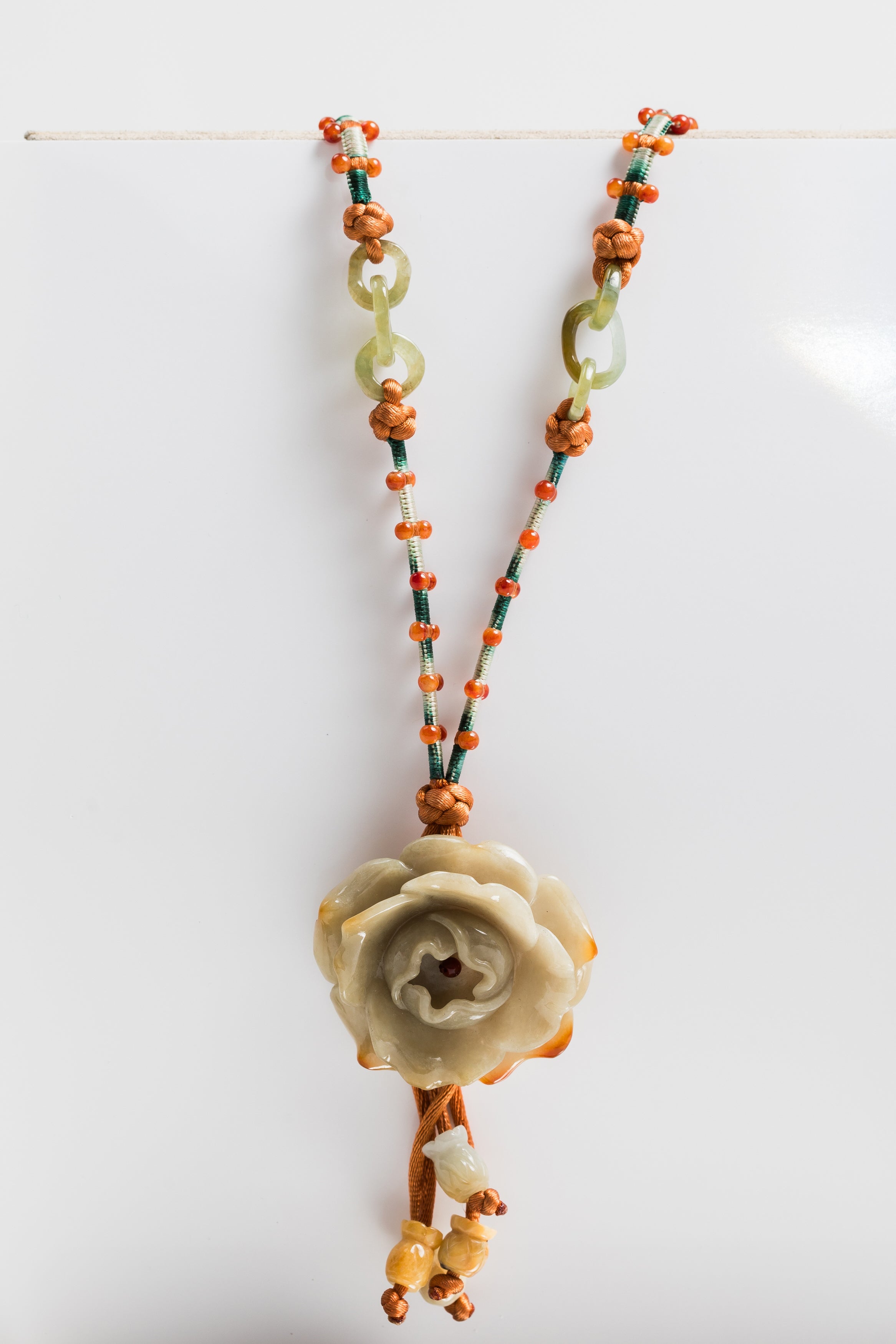 Glass Rose with Tassles Pendant Necklace