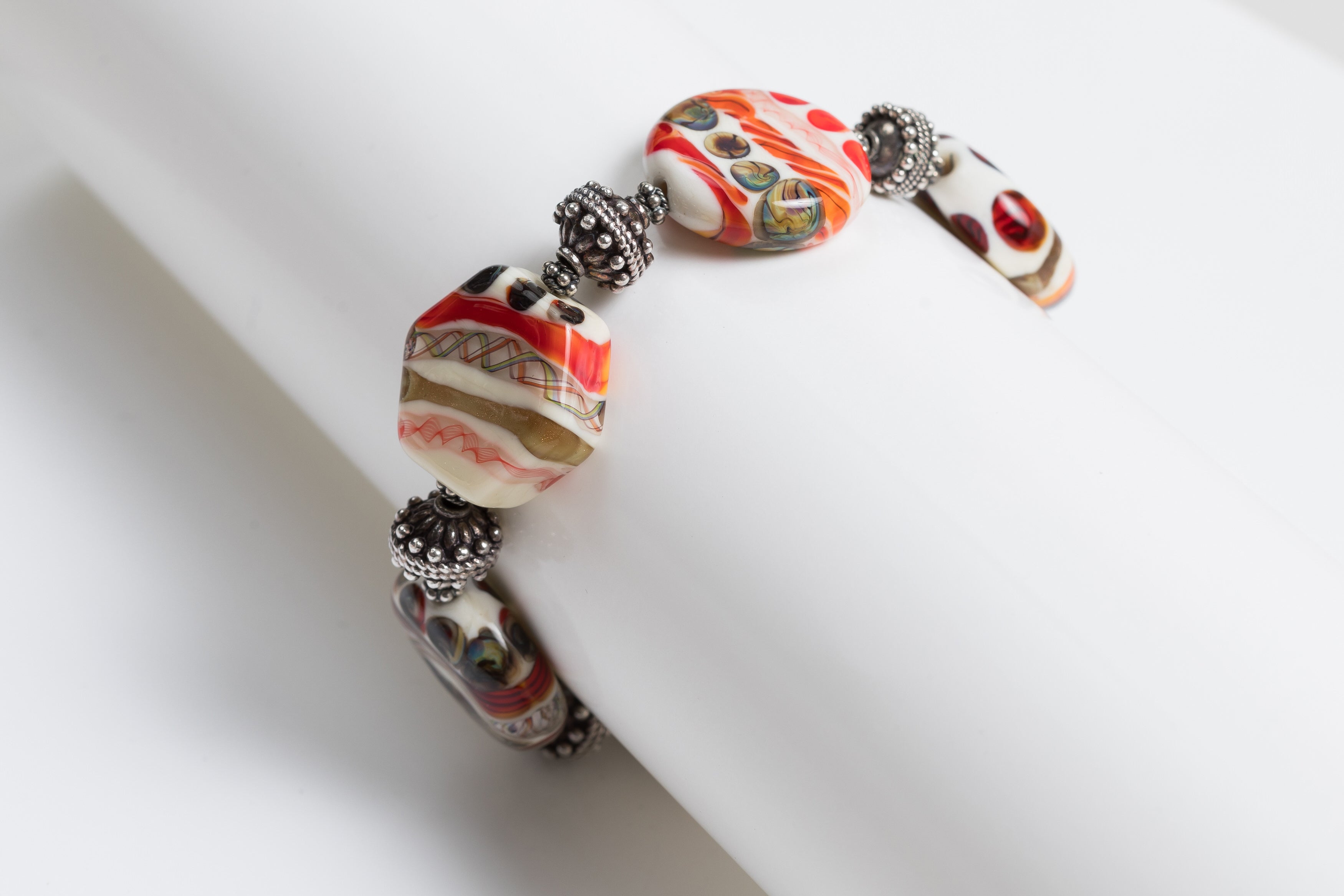 Silver Beads & Colorful Glass Bracelet