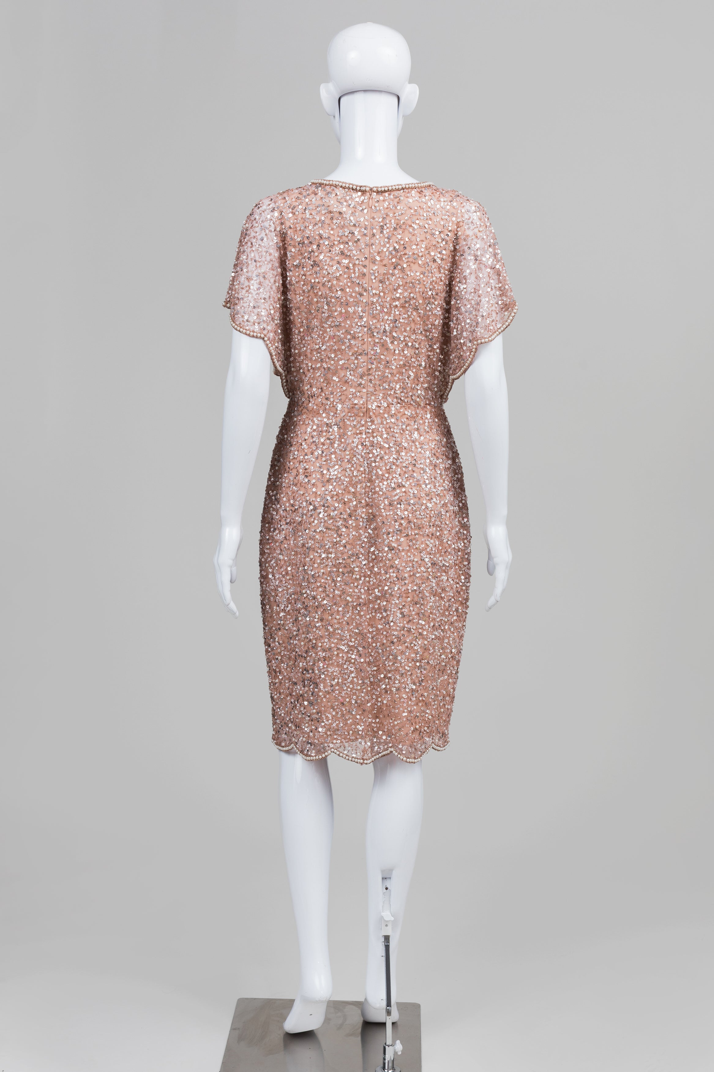 Adrianna Papell Vintage Dusty Rose Sequin Short Sleeve Dress (8)