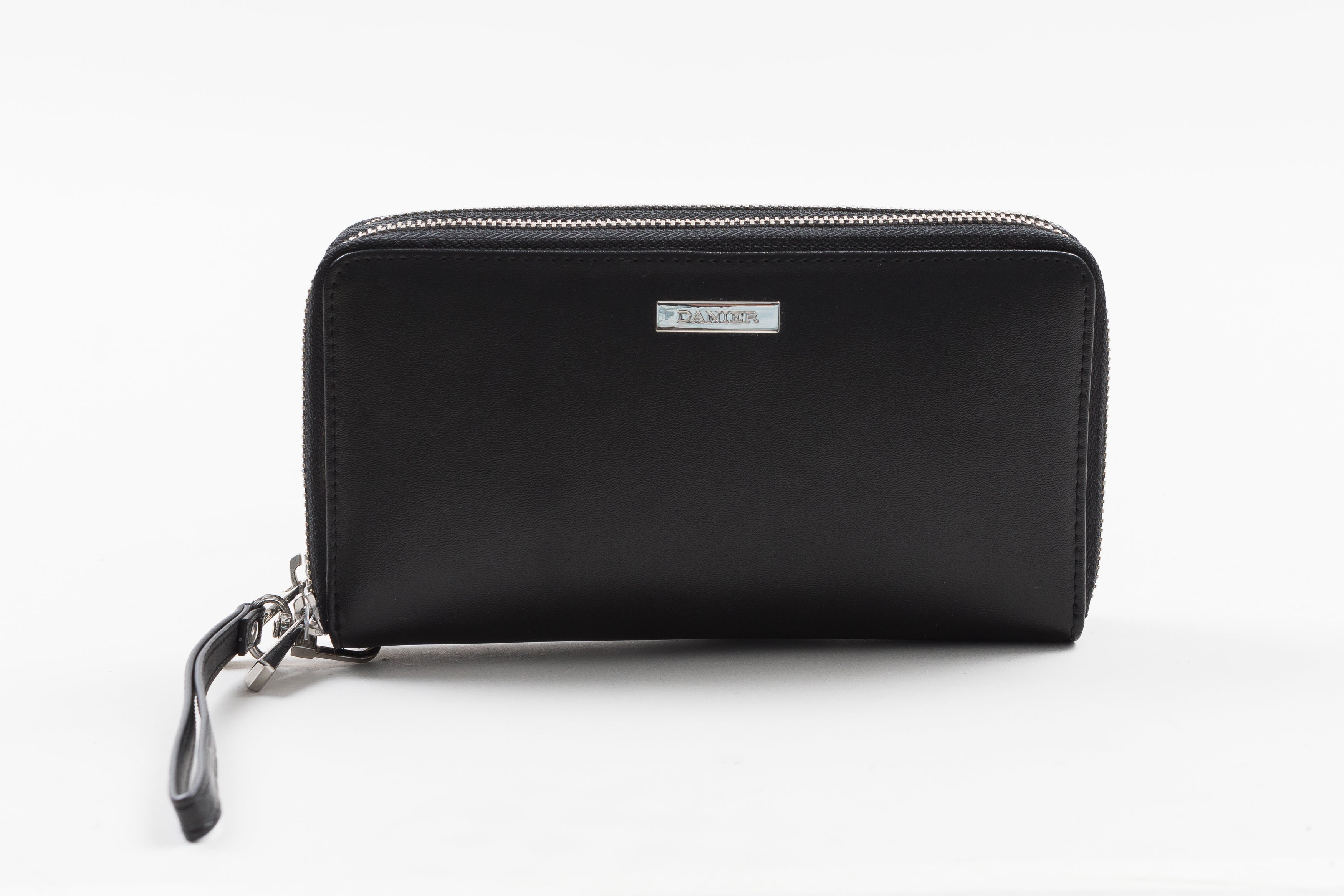 Danier black leather dual zipper wallet