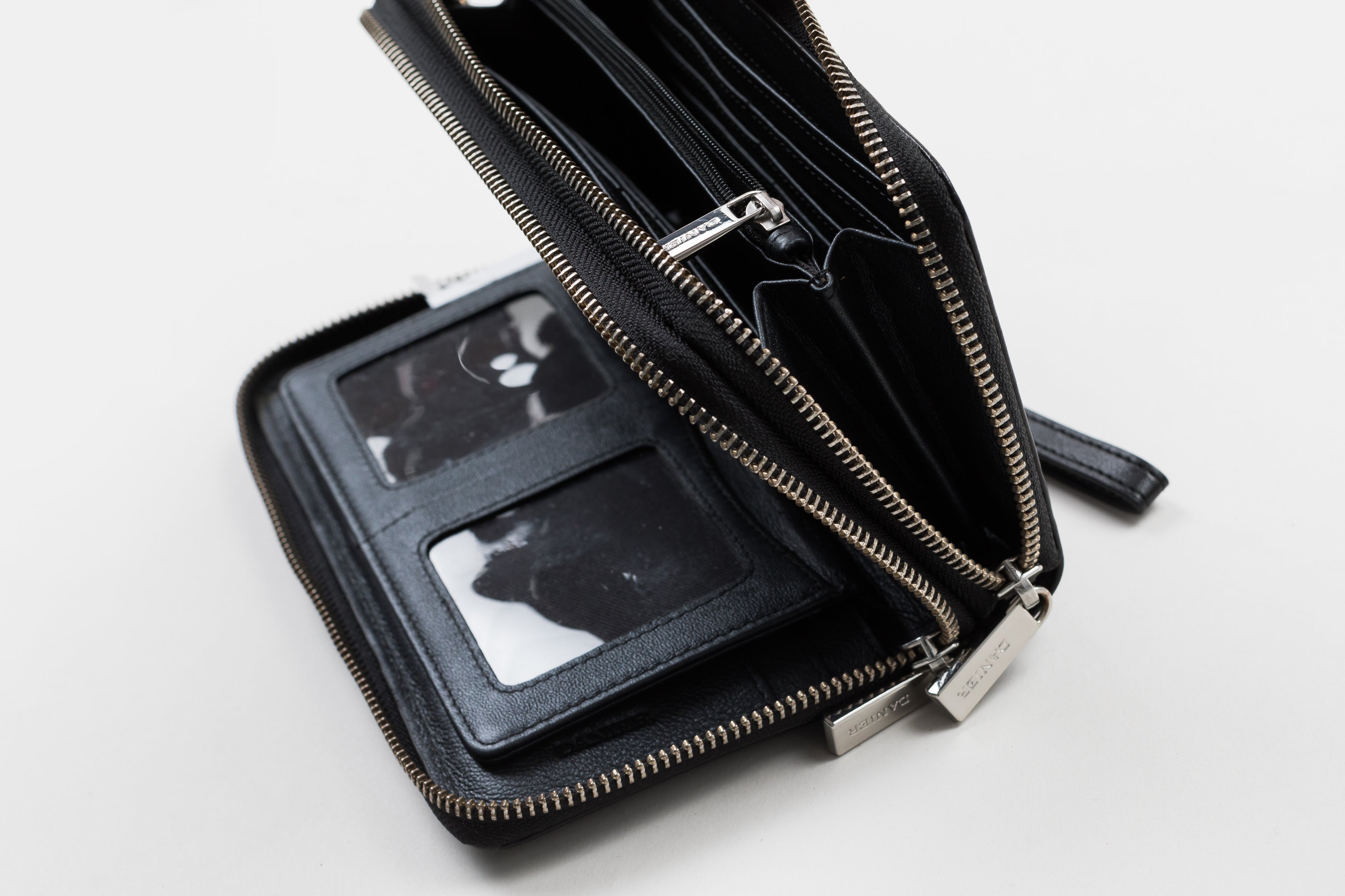 Danier black leather dual zipper wallet